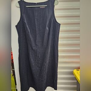 Navy Pinstripe Midi Dress